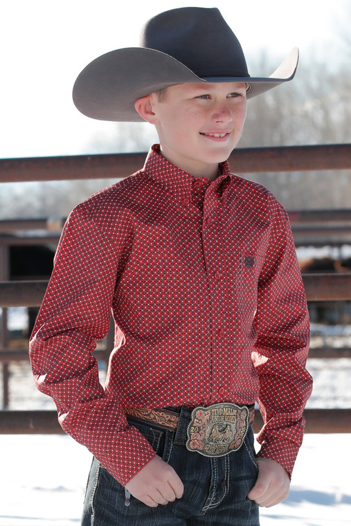 Cinch Boy's Red Print Button Down Western Shirt