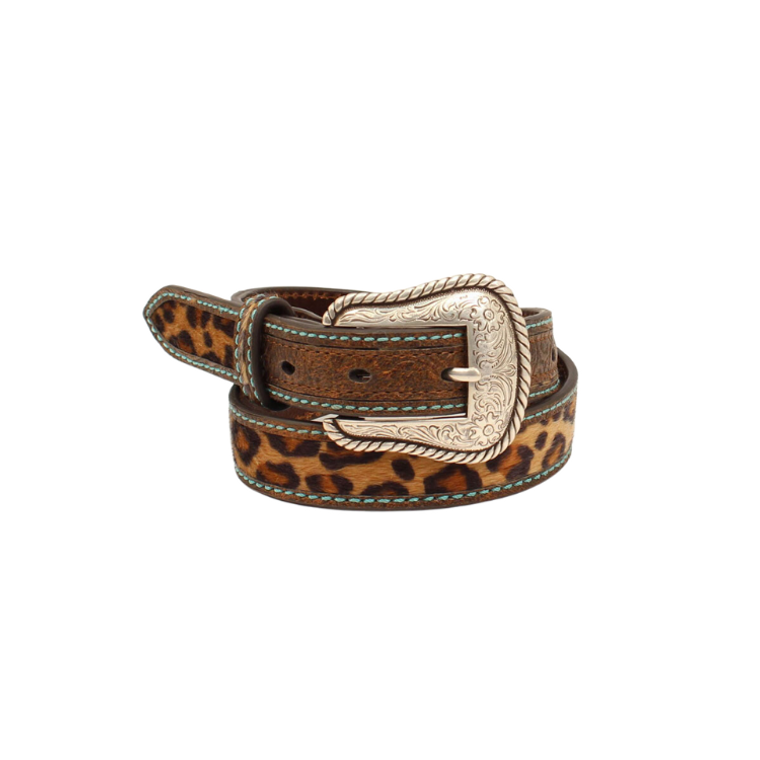 Ariat Girl's Brown Leopard Turquoise Stitch Belt