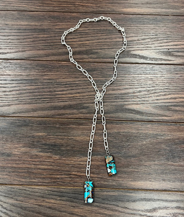 Open Big Chain Gemstone Bar Pendant Necklace