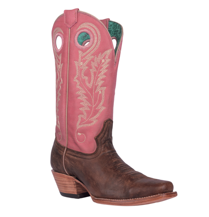 Corral Women's Brown/Pink Embroidery Pull Holes Square Toe Boots
