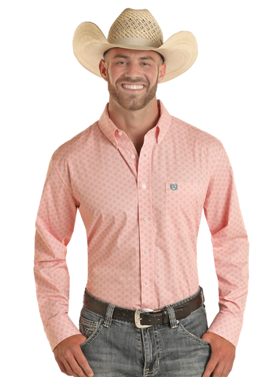 Panhandle Select Men's Melon Southwest Diamond Print Snap Shirt