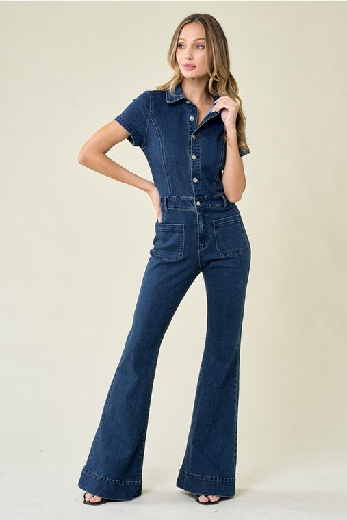 Bell Bottom Dark Denim Jumpsuit