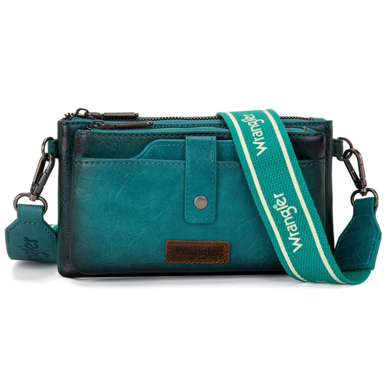 Wrangler Turquoise Dual Zipper Compartment Crossbody Bag