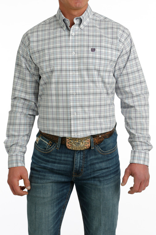 Cinch Men's White Plaid Print Button Down Western Shirt