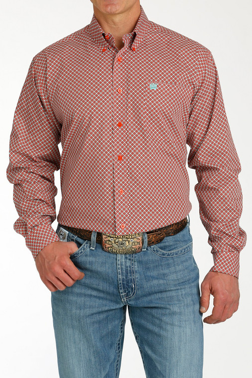 Cinch Men's Red Geometric Print Button-Down Western Shirt