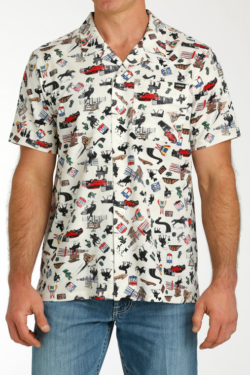 Cinch Men's White Western Print Short Sleeve Camp Shirt