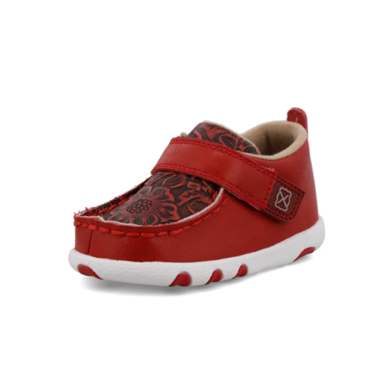 Twisted X Infant Cherry Red Tooled Leather Driving Moc
