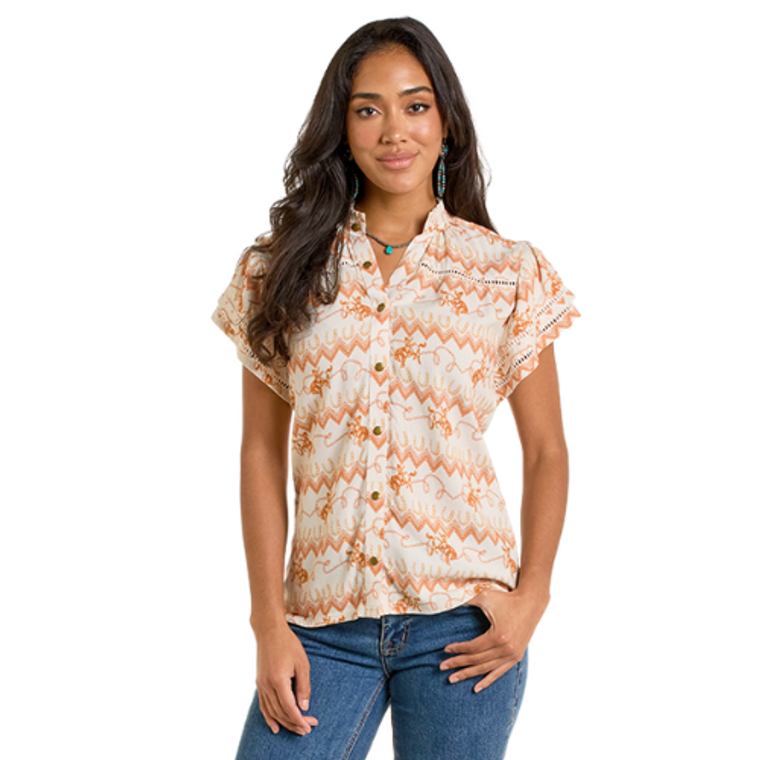 Panhandle Slim Women's Cream Snap Flutter Sleeve Top