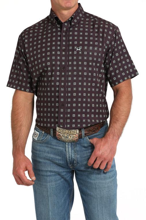 Cinch Men's Purple Geometric Print Short Sleeve Shirt
