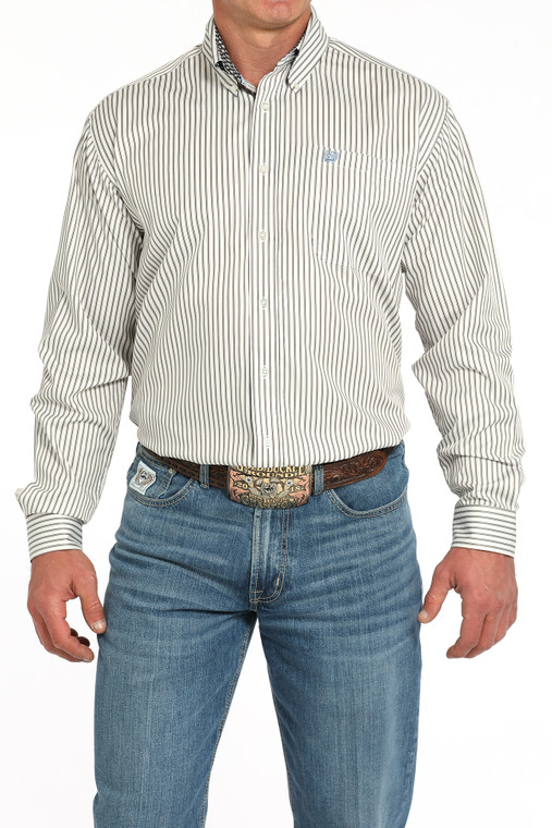 Cinch Men's Cream Striped Print Button-Down Western Shirt
