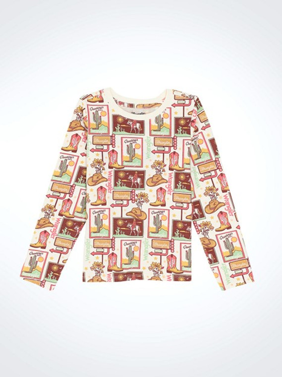 Wrangler Girl's Long Sleeve Postcard Western Graphic