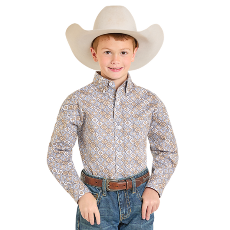 Panhandle Slim Boy's Grey Medallion Print Button Down Shirt