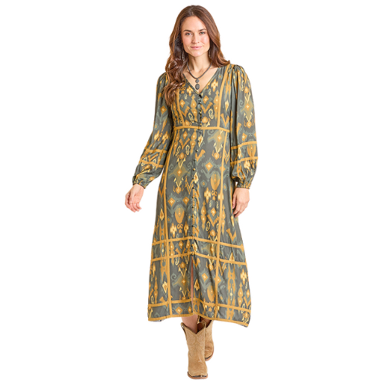 Panhandle Slim Women's Olive Midi Trim Panel Dress