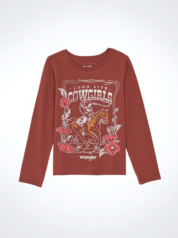 Wrangler Girl's Burgundy Rodeo Long Sleeve Western Graphic Tee