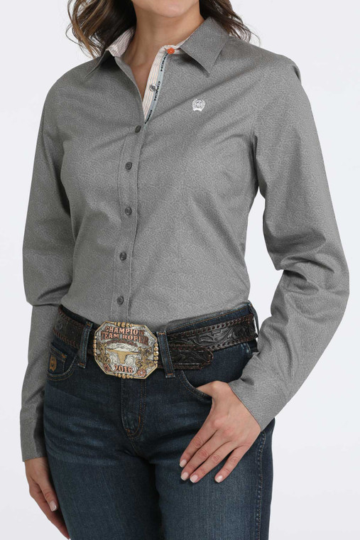 Cinch Women's Gray Paisley Arena Fit Button-Down Western Shirt