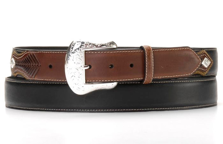 Men's Nocona Black Scalloped Silver Diamond Top Hand Western Belt