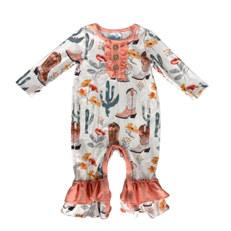Pink Cactus Long Sleeve Romper