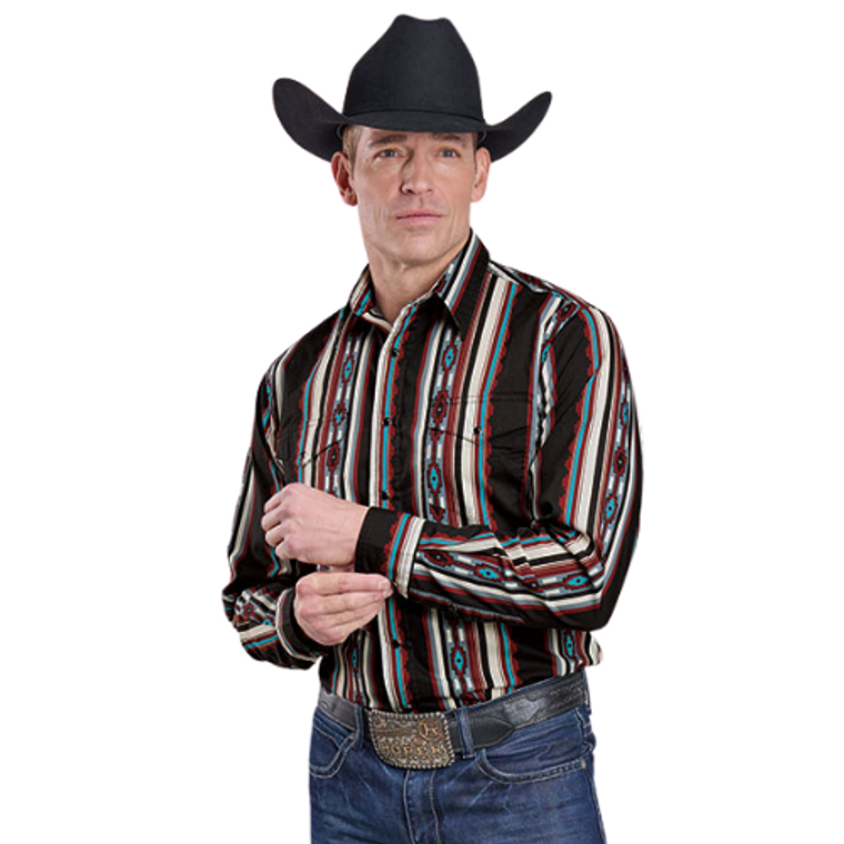 Roper Men's Black Serape Stripe Long Sleeve Snap Shirt