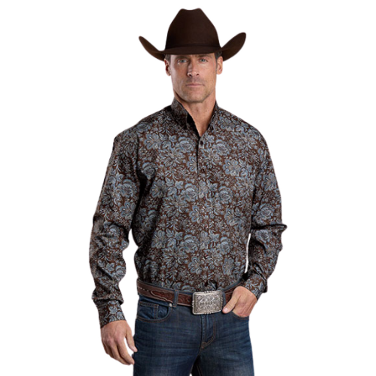 Stetson Men's Brown Paisley Button-Down Western Shirt