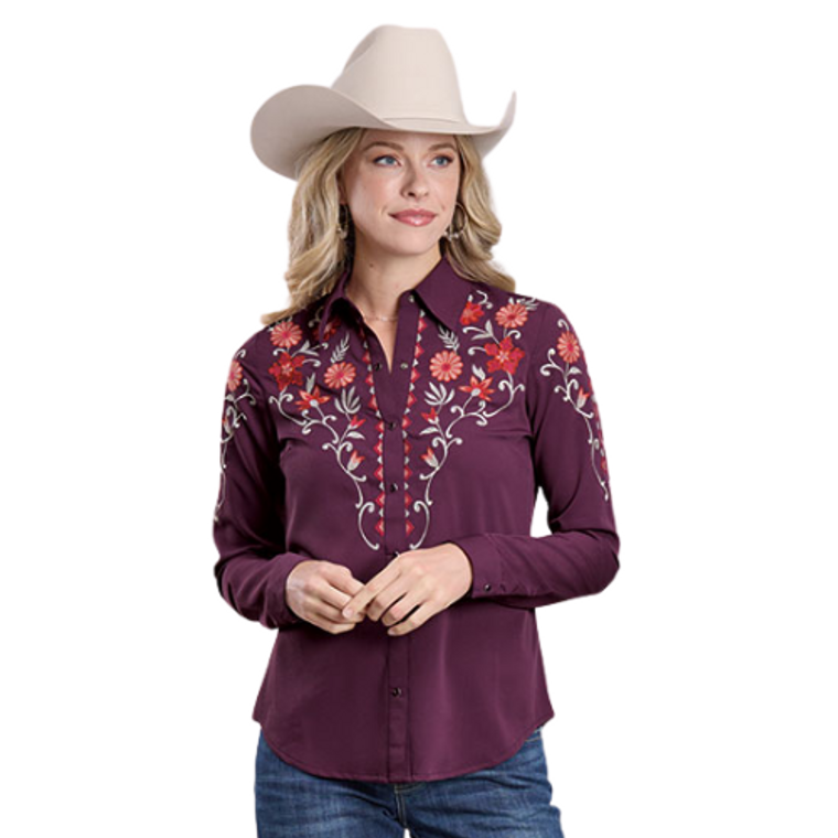 Roper Women's Plum Emrboidery Crepe Blouse