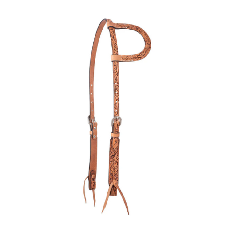 Cashel Slip Ear Headstall with Antique Leaf Tooling