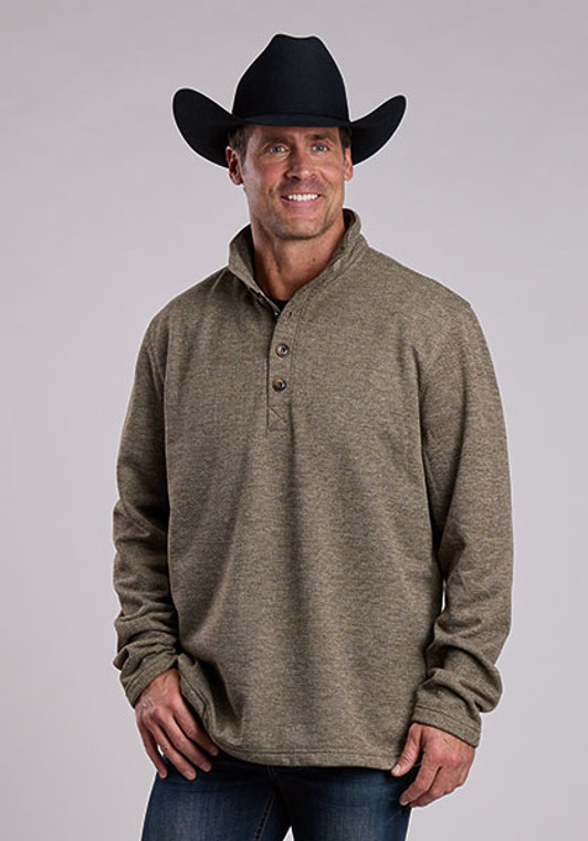 Stetson Men's Khaki Brown Honeycomb Knit 1/4 Button Front Sweater