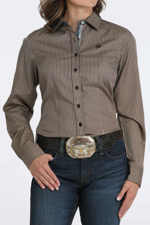 Cinch Women's Brown Stripe Button-Down Western Shirt