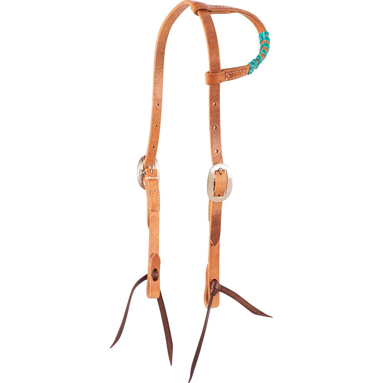 Martin Saddlery Slip Ear Headstall with Turquoise Colored Lace