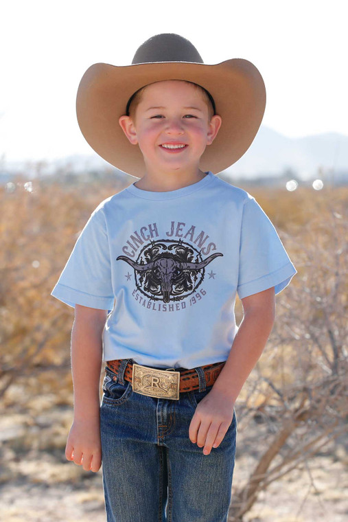 Cinch Boy's Light Blue Longhorn Tee