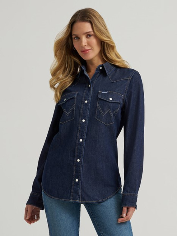 Wrangler Women's Dark Denim Vintage-Fit Western Snap Shirt