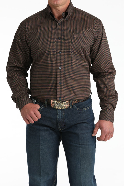 Cinch Men's Navy Brown Print Button-Down Western Shirt