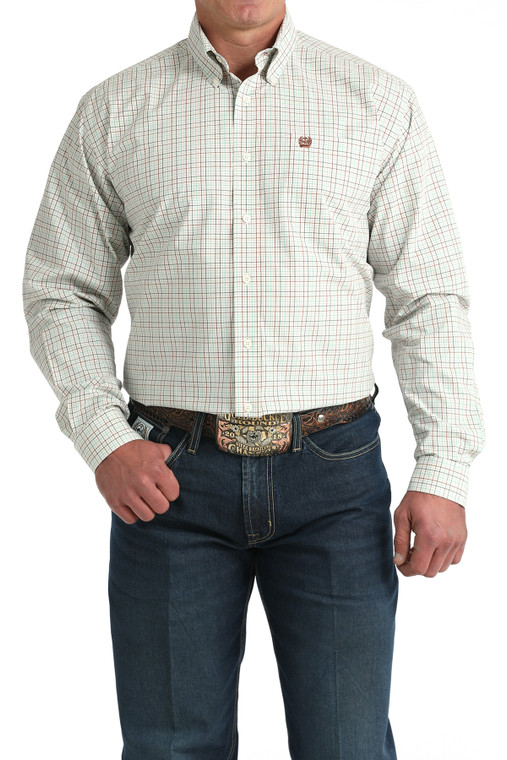 Cinch Men's Cream Plaid Long Sleeve Button-Down Shirt