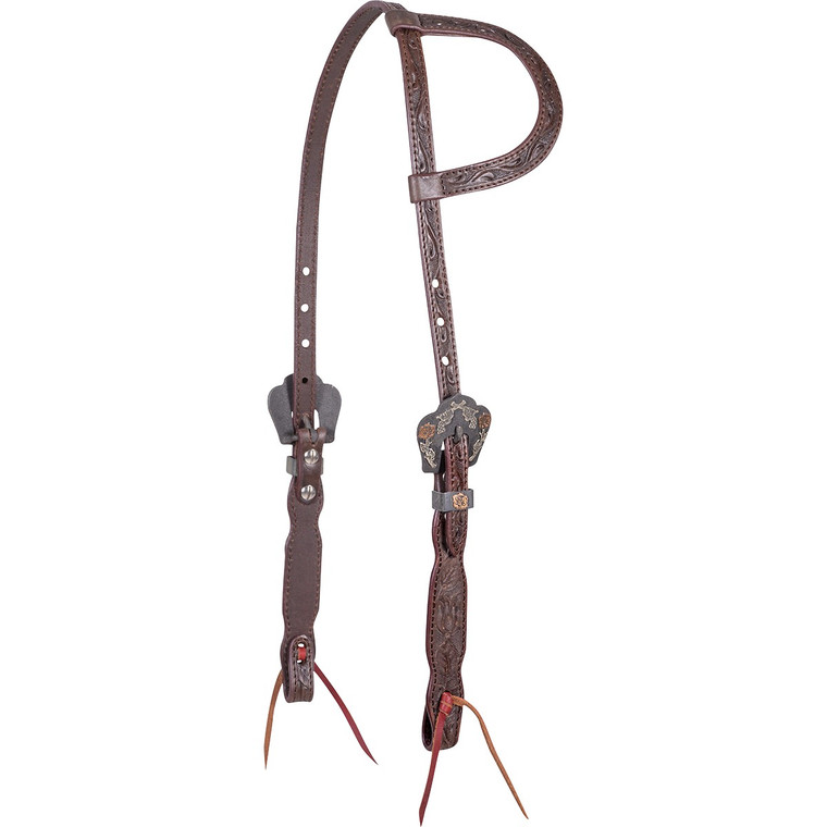 Cashel Chocolate Slip Ear Headstall with Guns and Roses Buckles