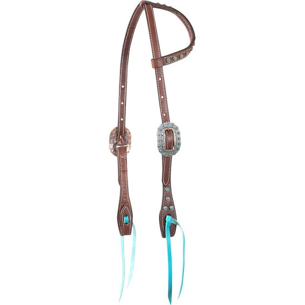 Martin Saddlery Slip Ear Headstall with Turquoise and Copper Dot Buckles