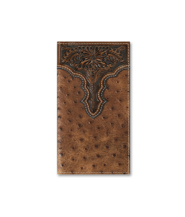 Ariat Men's Rodeo Ostrich Print Floral Embossed Wallet