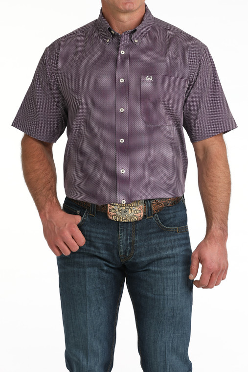 Cinch Men's Purple Print ArenaFlex Short Sleeve Button-Down Shirt