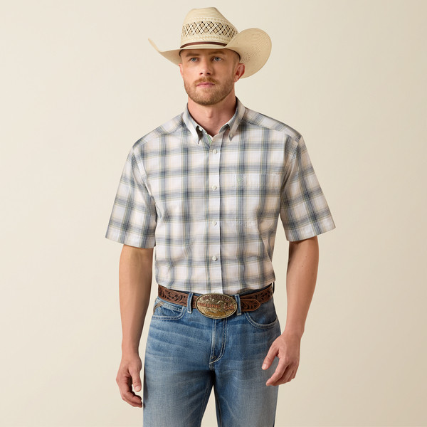 Ariat Men's Key Largo Blue Plaid Pro Santana Short Sleeve Shirt