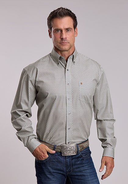 Stetson Men's Grey Running Diamonds Long Sleeve Button-Down Shirt
