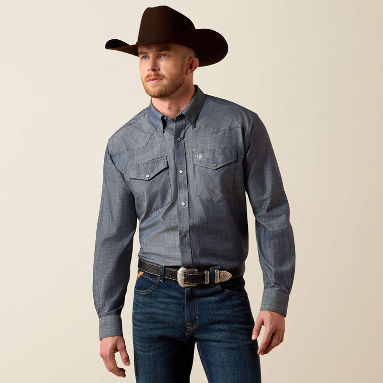 Ariat Men's Chambray Blue Refined Wrinkle Free Refined Slub Classic Fit Shirt