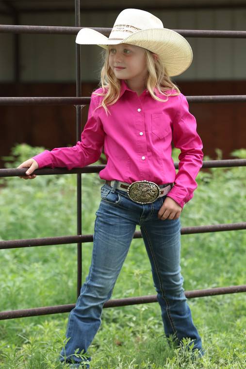 Cruel Girl's Solid Pink Long Sleeve Button-Down Shirt