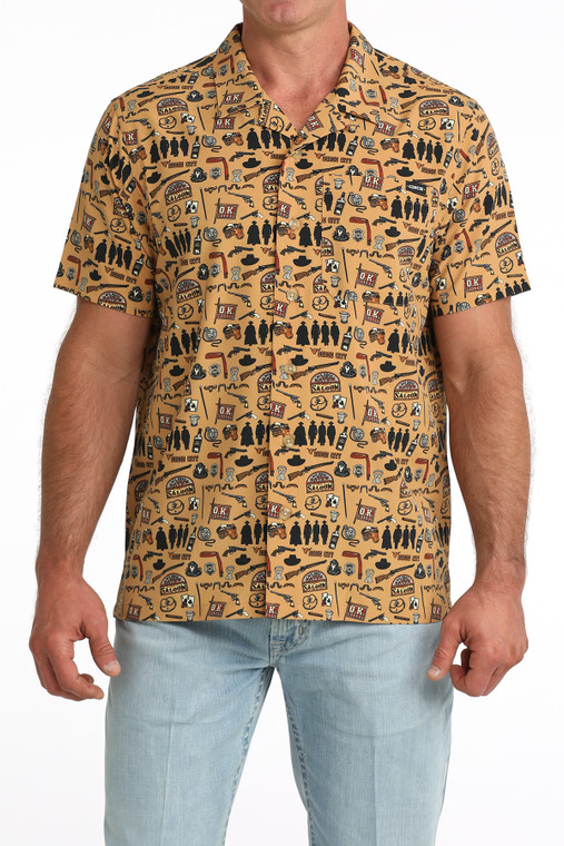 Cinch Men's Brown Tombstone Short Sleeve Camp Shirt