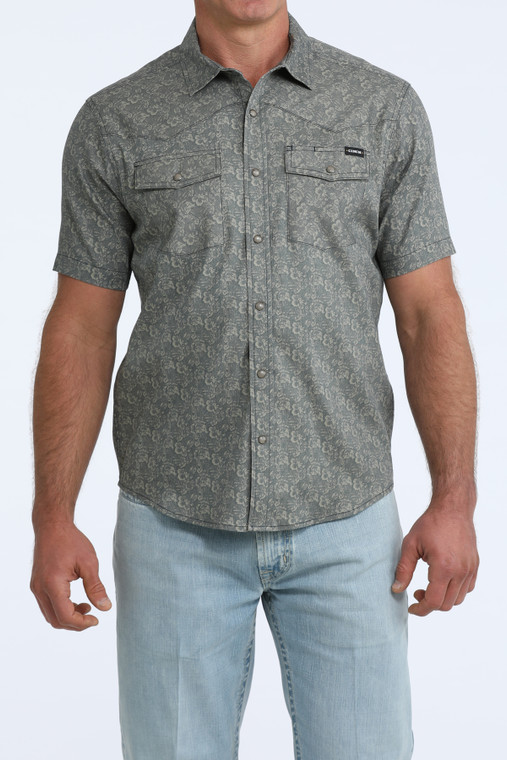Cinch Men's Navy Print Short Sleeve Camp Shirt