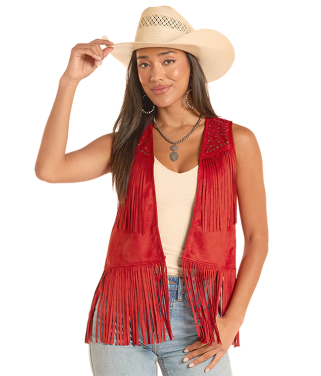 Panhandle Slim Women's Red Studded Fringe Vest
