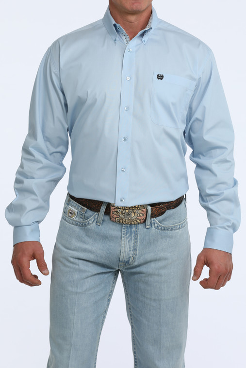 Cinch Men's Solid Light Blue Long Sleeve Button-Down Shirt
