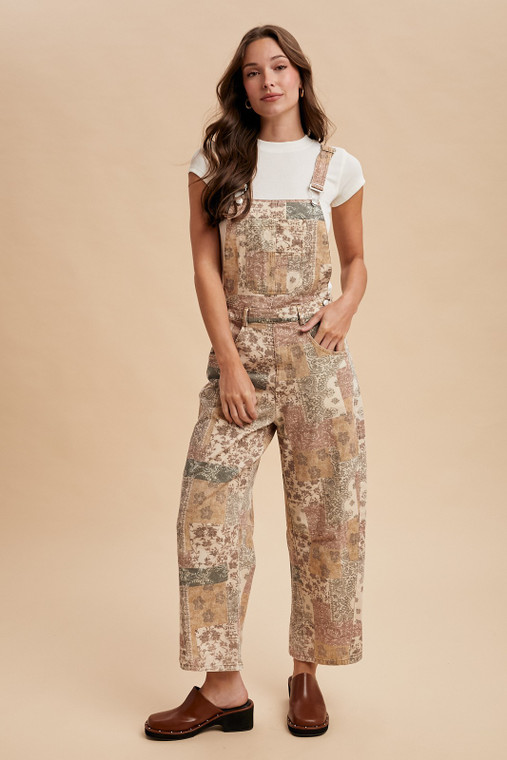 Women's Boho Print Twill Denim Overall