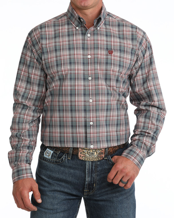 Cinch Men's Blue Plaid Long Sleeve Button-Down Shirt