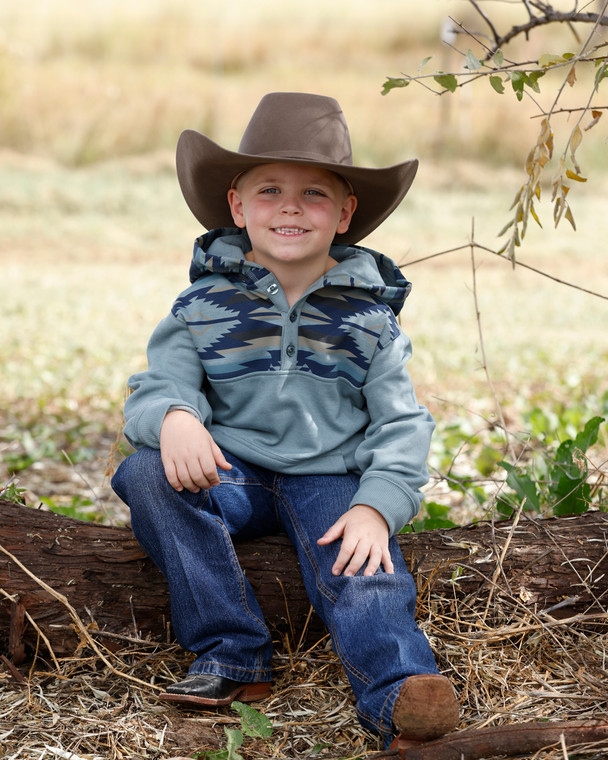 Cinch Boy's Blue Aztec Border Hooded Pullover