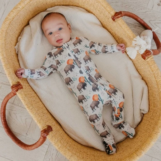 Bison Print Zip-Up Footie Pajama