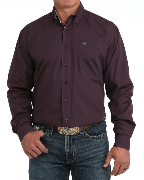 Cinch Men's Solid Purple Long Sleeve Button-Down Shirt