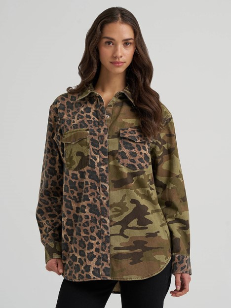 Wrangler Women's Mixed Print Boyfriend Shirt Jacket